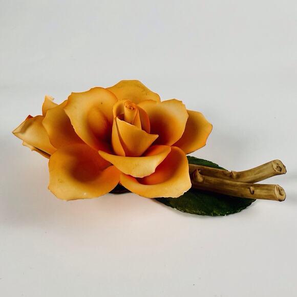 Capodimonte Italy Porcelain Orange Rose Flower Spray Sculpture w/ Label Fabar - Picture 2 of 16